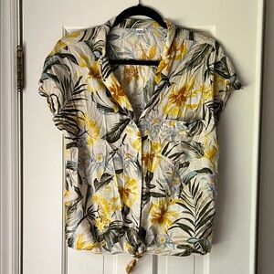 Old Navy Yellow and Green Floral Button-Down Shirt